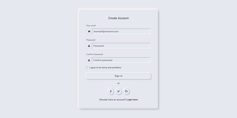 Sign up page preview